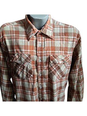 Skater Flannel Shirt Vintage 80's Men's XL Woodland Plaid Button-Up Beige Butter